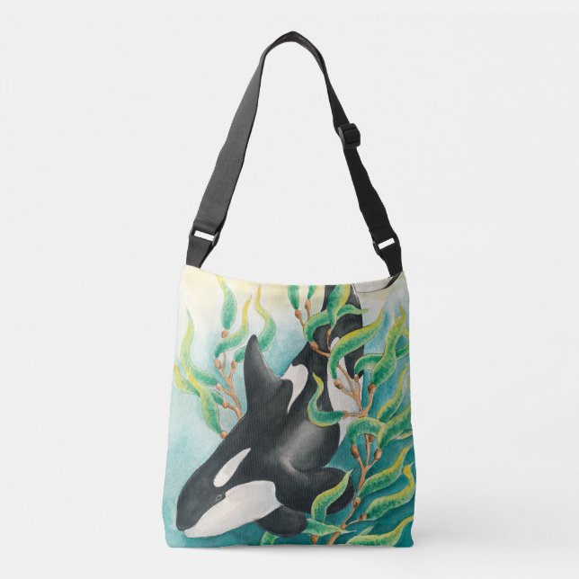 Bolsa Ajustável Orca Whale in Kelp Watercolor Art (Frente)