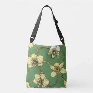 Bolsa Ajustável Orquídeas e correntes, amarelas e verdes-kelly