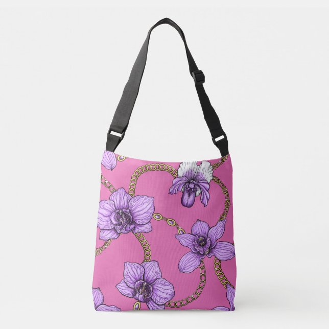 Bolsa Ajustável Orquídeas e correntes, violetas e rosa (Frente)