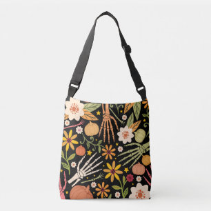 Bolsa Ajustável Ossos de Halloween, padrão floral uniforme.