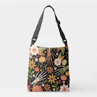 Bolsa Ajustável Ossos de Halloween, padrão floral uniforme.