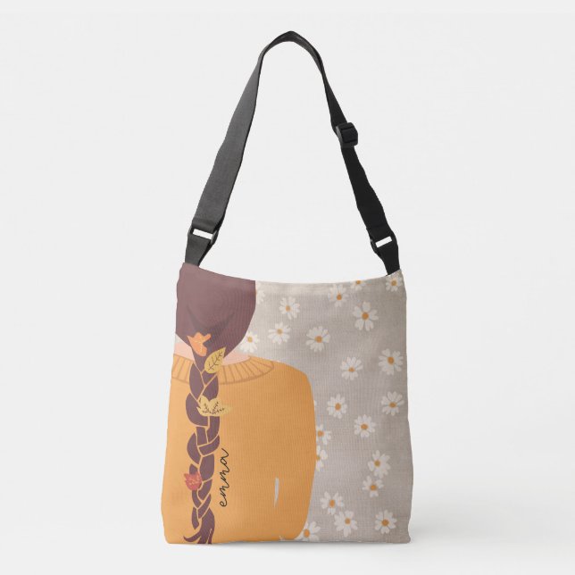 Bolsa Ajustável Ouro Autumn Daisies Bonito Girl Art (Frente)