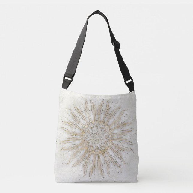 Bolsa Ajustável Ouro branco de sunburst mandala estilo orgânico (Frente)