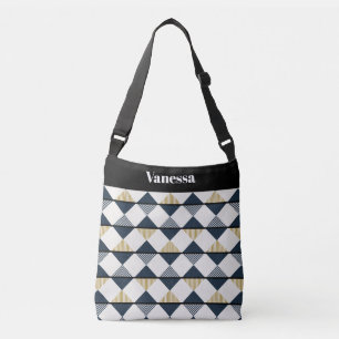 Bolsa Ajustável Ouro Preto Listras Brancas e Diamantes