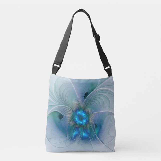 Bolsa Ajustável Ovações de Pé, Fractal Azul Turquesa Abstrato (Frente)