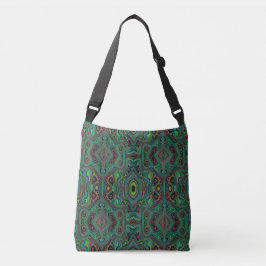 Bolsa Ajustável Padrão Abstrato Trippy Retro Preto e Verde Lima