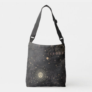 Bolsa Ajustável Padrão Astrológico Dourado Preto