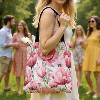 Bolsa Ajustável Padrão bonito de Tulipas Cor de Água Floral Rosa