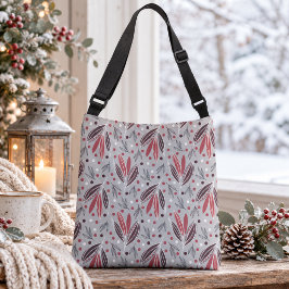 Bolsa Ajustável Padrão Botânico Vermelho e Cinza Moderno