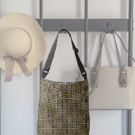 Bolsa Ajustável Padrão-chave grego preto e Dourado