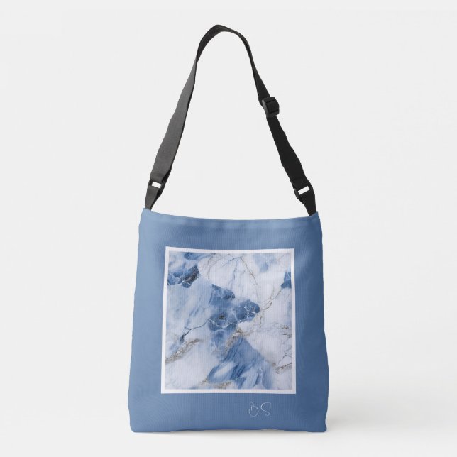 Bolsa Ajustável padrão costeiro abstrato de mármore azul (Verso)