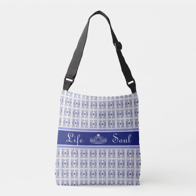 Bolsa Ajustável Padrão de abstrato e Tiara em Azul e Branco (Frente)