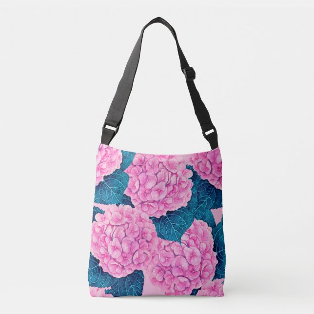 Bolsa Ajustável Padrão de aquarelas Hydrangea, rosa e azul (Frente)