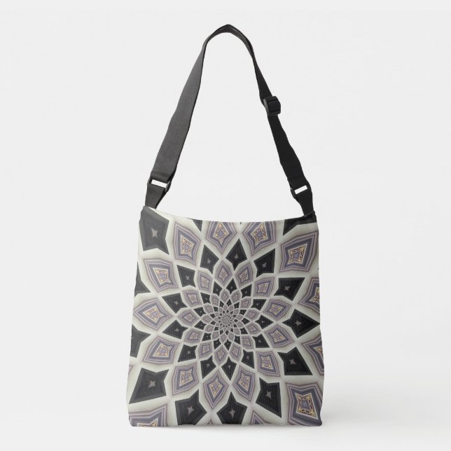 Bolsa Ajustável Padrão de Arte Mosaica Espiral Geométrica Negra (Frente)