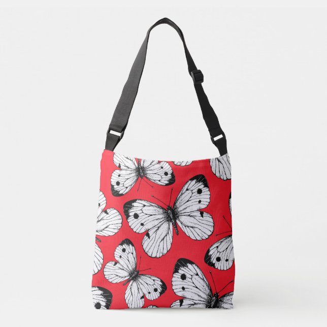 Bolsa Ajustável Padrão de borboleta de repolho em vermelho (Frente)