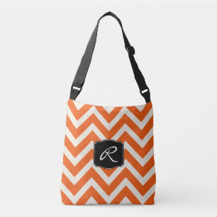Bolsa Ajustável Padrão de Chevron Laranja e Branco com Monograma
