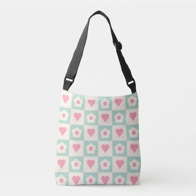 Bolsa Ajustável Padrão de Coração e Flor Pastel (Frente)