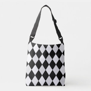 Bolsa Ajustável Padrão de Diamante de Harlequin Preto e Branco