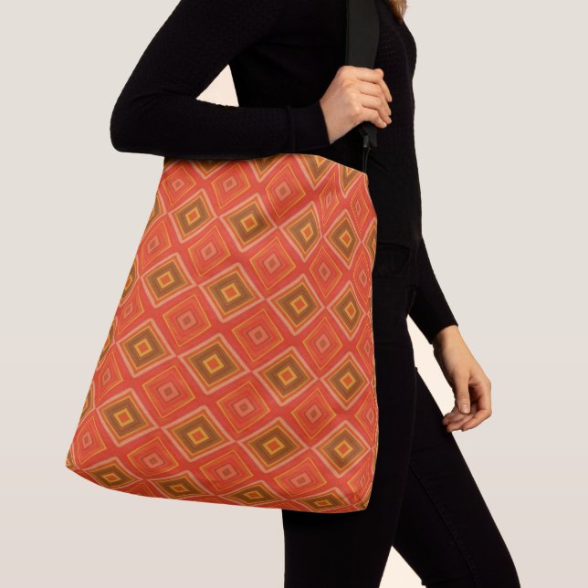 Bolsa Ajustável Padrão de Diamante Marrom Laranja Retro (Close Up)