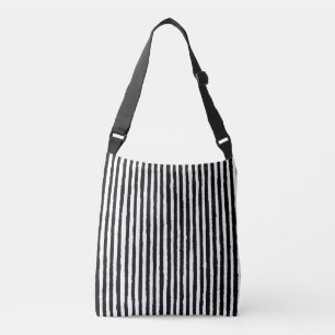 Bolsa Ajustável Padrão de Faixa Retro Preto Vertical e Branco BW