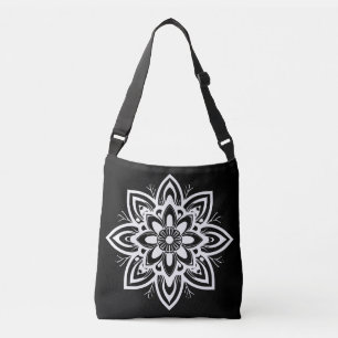 Bolsa Ajustável Padrão de Flor Mandala em Preto e Branco