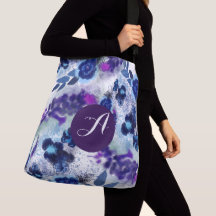 Padrão de Flores Azul Roxo Monograma Personalizado