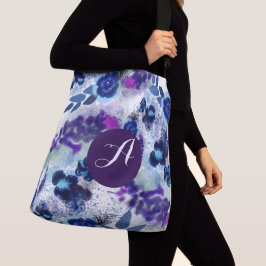 Bolsa Ajustável Padrão de Flores Azul Roxo Monograma Personalizado