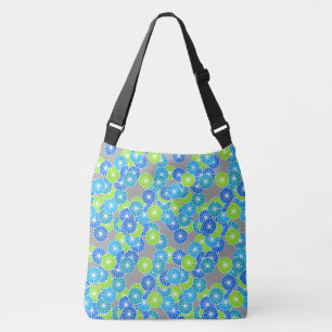 Bolsa Ajustável Padrão de flores de Art Deco - azul e verde limão