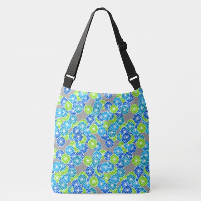 Bolsa Ajustável Padrão de flores de Art Deco - azul e verde limão (Frente)