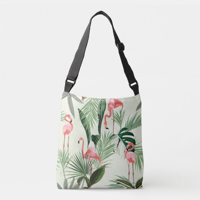 Bolsa Ajustável Padrão de Flores Exóticas Flamingo Rosa (Frente)