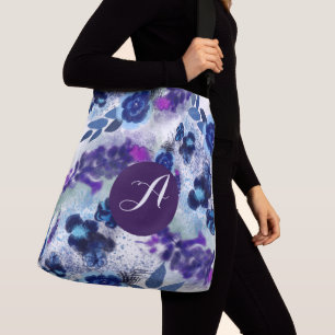 Bolsa Ajustável Padrão de Flores Roxas Azuis do Monograma Persona