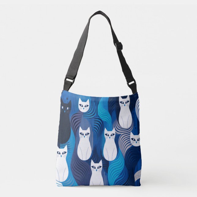 Bolsa Ajustável padrão de gato branco azul (Frente)