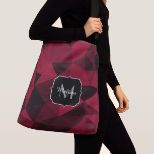Bolsa Ajustável Padrão de geometria preto rosa magenta Monograma
