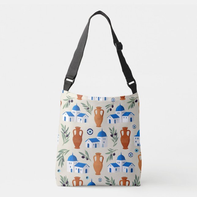 Bolsa Ajustável Padrão de Ícones de Viagem da Grécia (Frente)