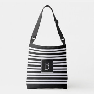 Bolsa Ajustável Padrão de Inicial Monograma Moderno Preto e Branco