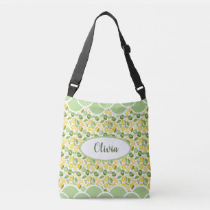 Bolsa Ajustável Padrão de Limão Nome de Aquarela Verde