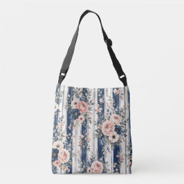 Bolsa Ajustável Padrão de Listra Floral Azul Marinho em Aquarela