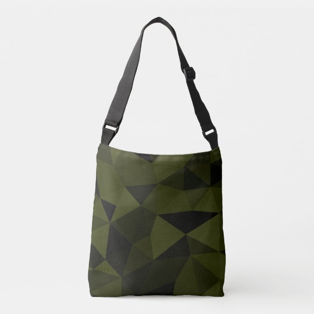 Bolsa Ajustável Padrão de malha geométrica preta verde exército es (Frente)