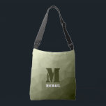 Bolsa Ajustável Padrão de malha geométrica verde-clara do exército<br><div class="desc">Monograma Personalize com seu nome e inicial personalizados. O padrão geométrico do gradiente verde do exército triangular. Malha geométrica triangular com gradiente verde-cinza claro e escuro. militar, exército, padrão, ombre, malha, triângulos, geometria, geometria, gradiente, legal, triângulo, verde</div>