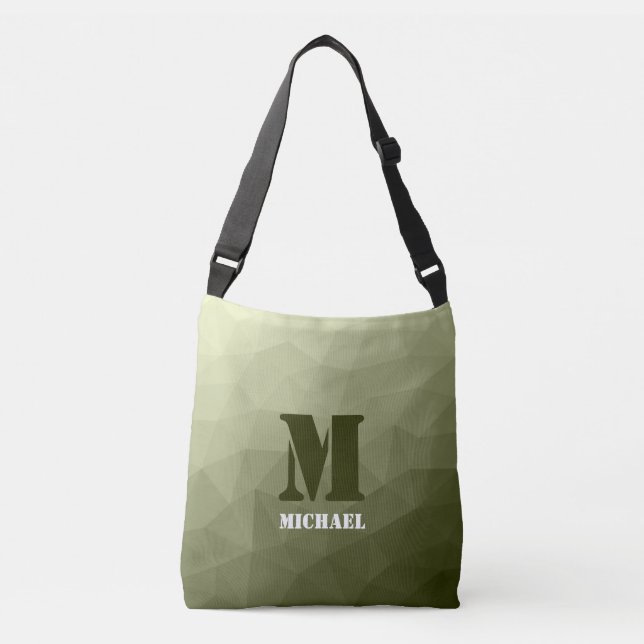 Bolsa Ajustável Padrão de malha geométrica verde claro do exército (Frente)