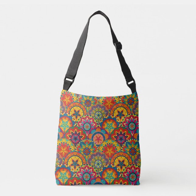 Bolsa Ajustável Padrão de Mandala Colorida Retroativa Funky (Frente)
