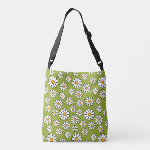 Bolsa Ajustável Padrão de Margarida Floral Verde e Branco