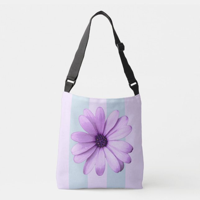 Bolsa Ajustável padrão de margarida listrada de azul e roxo (Frente)