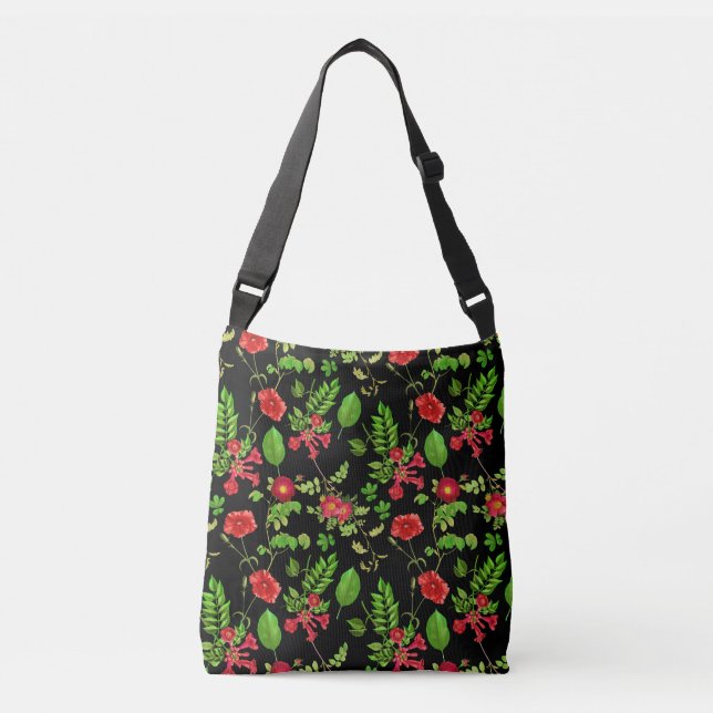 Bolsa Ajustável Padrão de Margaridas Vermelhas Com Folhas (Frente)