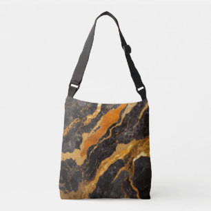 Bolsa Ajustável Padrão de Mármore Negro Laranja com Dourado