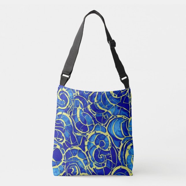 Bolsa Ajustável Padrão de Mosiac Azul Brilhante abstrato (Frente)