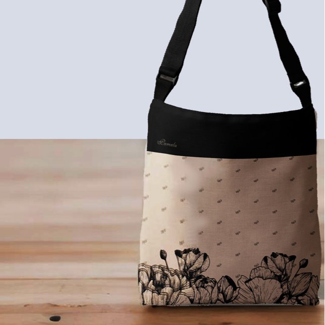 Bolsa Ajustável Padrão de Nome e Monograma Personalizado (Criador carregado)