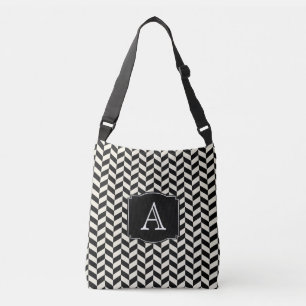 Bolsa Ajustável Padrão de osso do Herringbone preto e branco