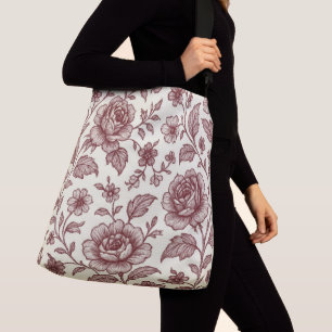 Bolsa Ajustável Padrão de Rosa da Vintage Vermelha Escura