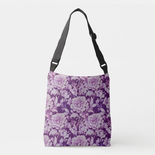 Bolsa Ajustável Padrão de rosa de repetição branco/violeta pálido (Frente)